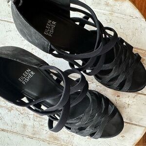 Eileen Fisher Fara Caged Leather Heeled Sandals